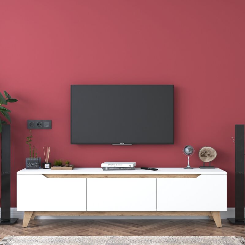 Cotecosy - Meuble tv en Blanc et Noyer - 180x48,6 cm, Profondeur 35 cm, Hauteur du Coffre 29,7 cm, Rangements Abondants, Fixation Murale Possible Cotecosy - Meuble tv en Blanc et Noyer - 180x48,6 cm, Profondeur 35 cm, Hauteur du Coffre 29,7 cm, Rangements Abondants, Fixation Murale Possible