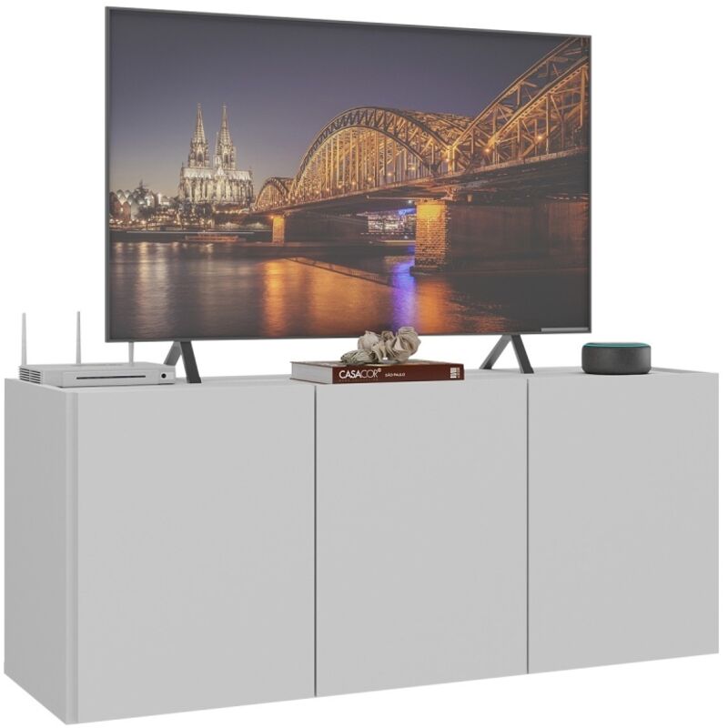 Meuble TV suspendu 3 portes blanc – MDP haute qualité – Design minimaliste – Installation en suspension – Dimensions 92,8 x 31,5 x 39,5 cm