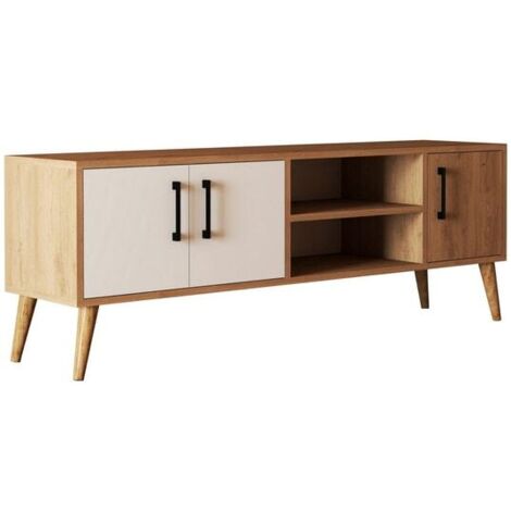 Meuble TV 3 portes Elena L150cm Chêne clair et Blanc