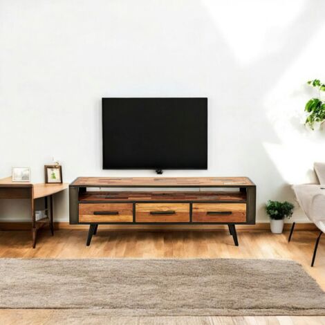 Meuble TV 3 tiroirs 1 niche bois recyclé DRAKKAR