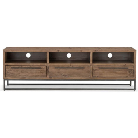 Meuble tv 3 tiroirs - Bois-Métal - Marron - Décoration d'Autrefois