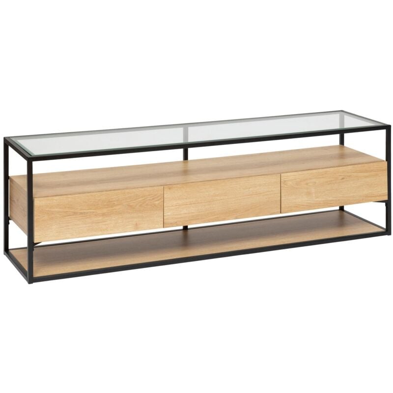 Atmosphera - Meuble tv 3 tiroirs effet bois et verre aldea