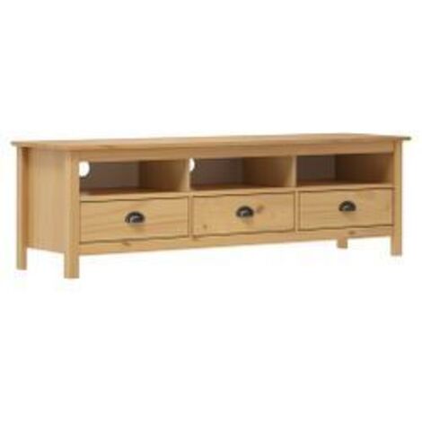Meuble TV 3 tiroirs Kalexia 158cm - Bois de pin massif-Chêne clair