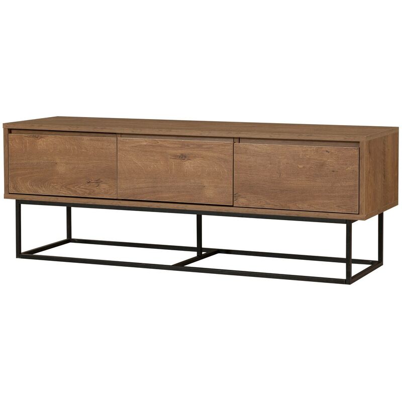 cotecosy - meuble tv 3 tiroirs lodi 140cm métal noir et bois naturel - bois