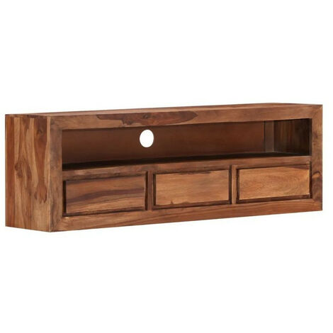 Meuble TV 3 tiroirs sesham massif foncé Vizzia 120cm