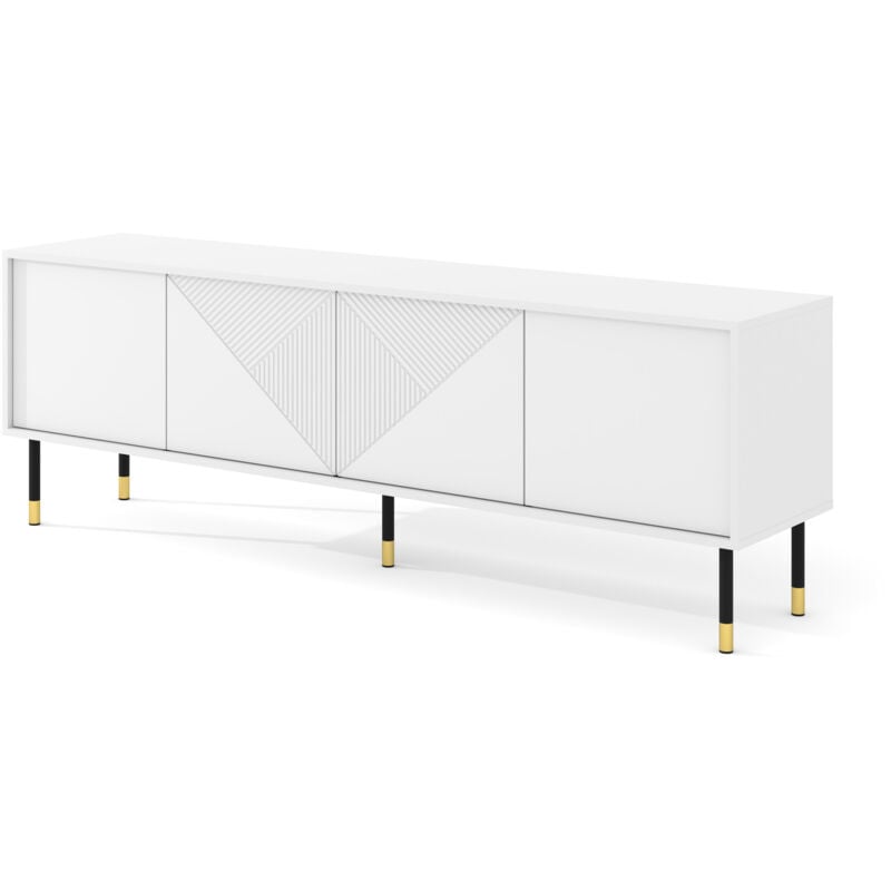 Petits-meubles - Meuble tv woody 180 cm 4D fraisée blanc mat