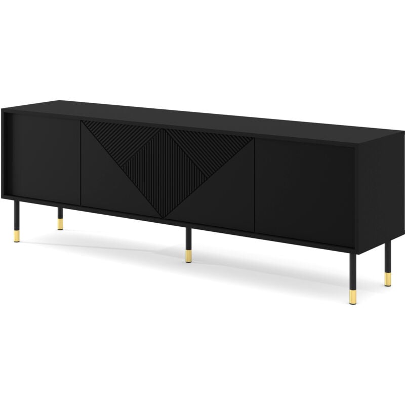 Petits-meubles - Meuble tv woody 180 cm 4D fraisée noir mat