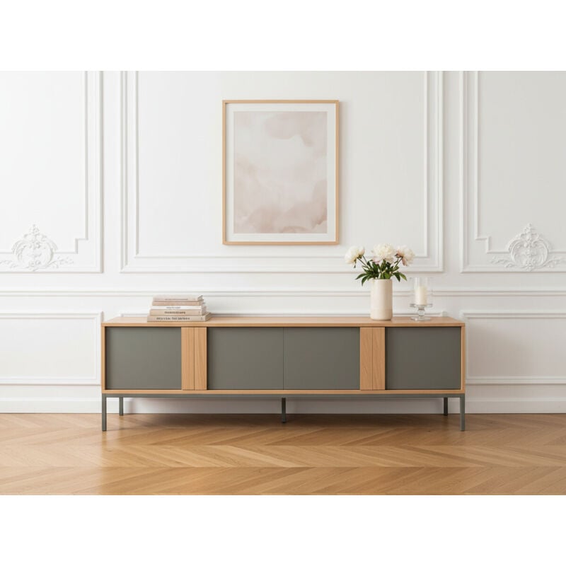 Meuble tv 4 portes 180 cm soho vert avec pieds en métal - Bobochic