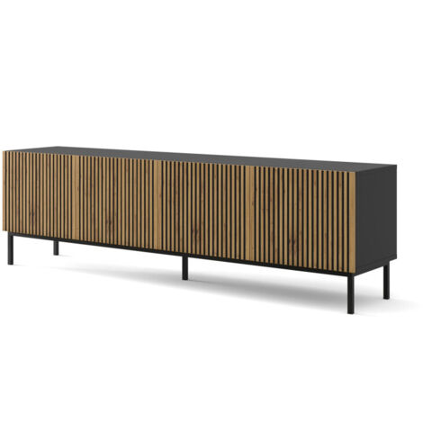 Meuble TV 4 portes 200 cm Philaé Bois et Noir