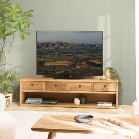 Meuble TV 4 tiroirs 1 niche 200x45x55 cm en pin recyclé - ZERTY