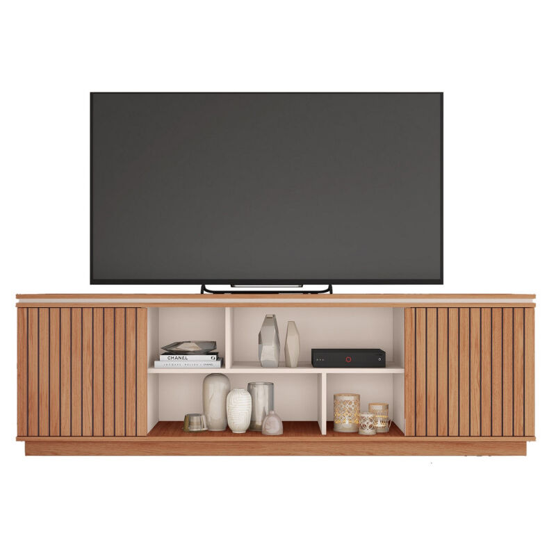 Meuble tv 72 Pouces Chêne et Blanc 2 Portes 8 Roulettes l 180 h 57 p 38 cm