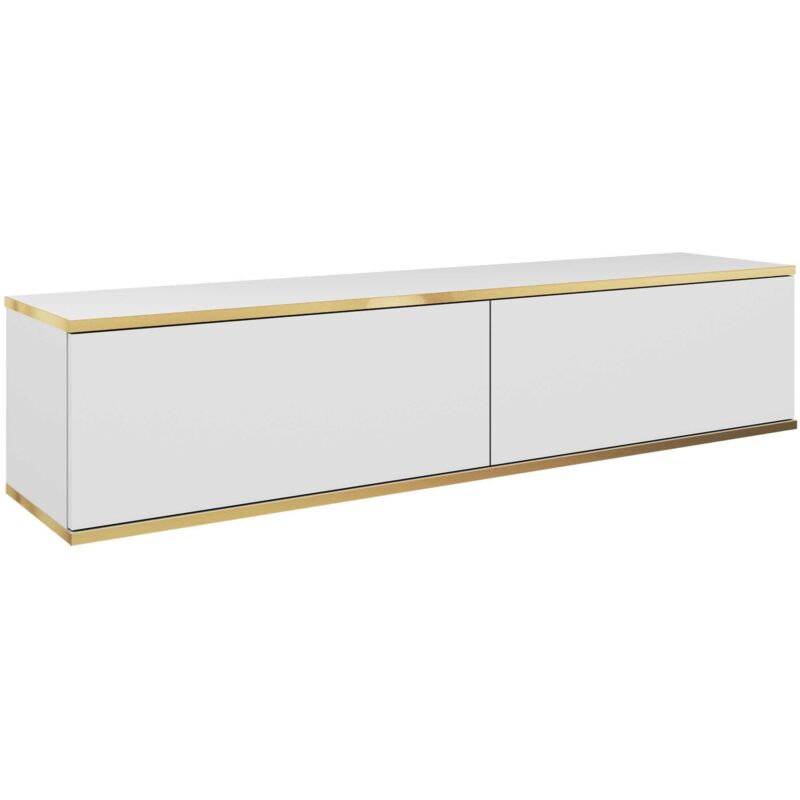 Meuble TV, Blanc, 135 × 30 × 32 cm, Push to Open