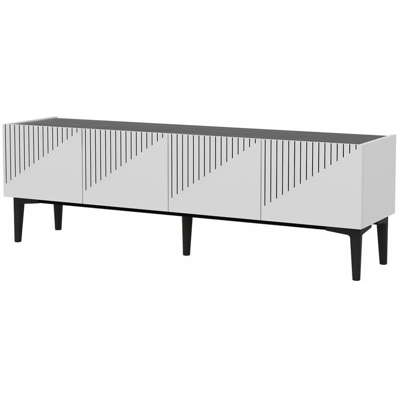 Meuble tv à 2 portes avec espace de rangement 45 x 154 x 37 cm blanc / marbre noir