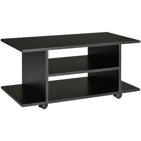 Meuble TV à roulettes pivotantes, tabouret TV en bois avec étagères, convient aux téléviseurs de 42 pouces et moins, style moderne, dimensions : 80 x 40 x 40 cm, noir.