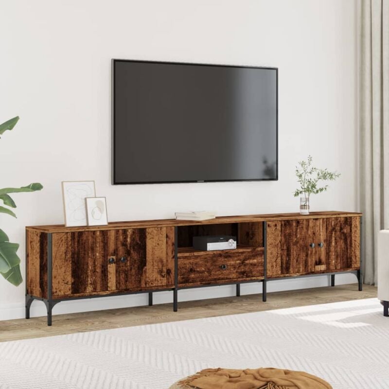 vidaXL Meuble TV avec tiroir vieux bois 200x25x44 cm bois d'ingénierie