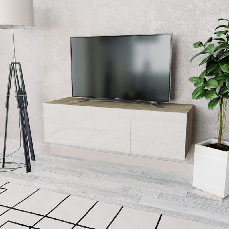 Vidaxl - Meuble tv bois d'ingénierie 120x40x34cm Chêne et blanc brillant