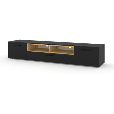 Meuble TV ANETTE 198 cm noir/chêne artisan