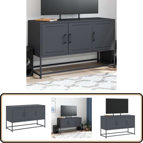 Meuble TV anthracite 100,5x39x60,5 cm acier - Meubles Tv - Meuble Tv Industriel - Meuble Tv Acier - Rangement Tv - Support Tv Mural