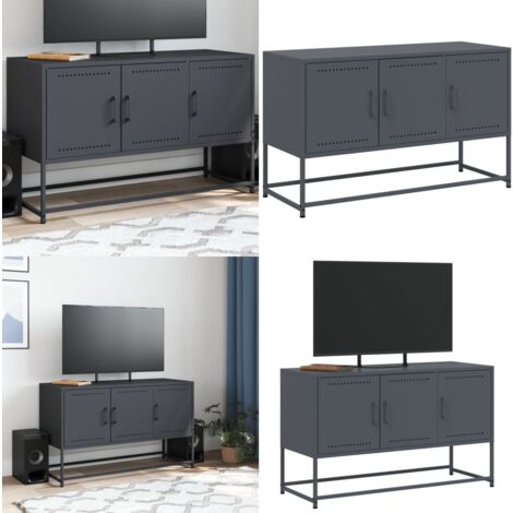 Meuble TV anthracite 100,5x39x60,5 cm acier - Meubles Tv - Meuble Tv Industriel - Meuble Tv Acier - Rangement Tv - Support Tv Mural - Home & Living