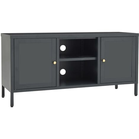 Meuble TV Anthracite 105x35x52 Acier et verre