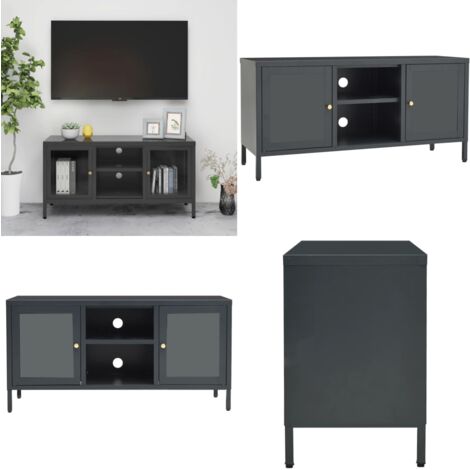Meuble TV Anthracite 105x35x52 cm Acier et verre - Meuble Tv - Meuble Téléviseur - Support Tv - Unit Tv - Meubles Living - Home & Living