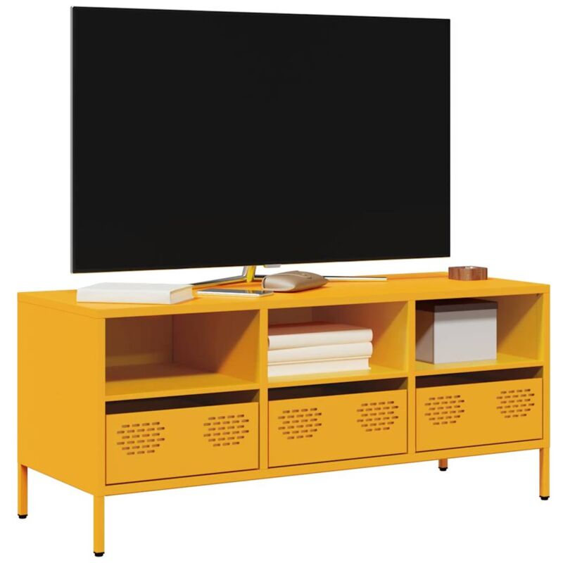 Vidaxl - Meuble tv jaune moutarde 101,5x39x43,5 cm acier laminé à froid