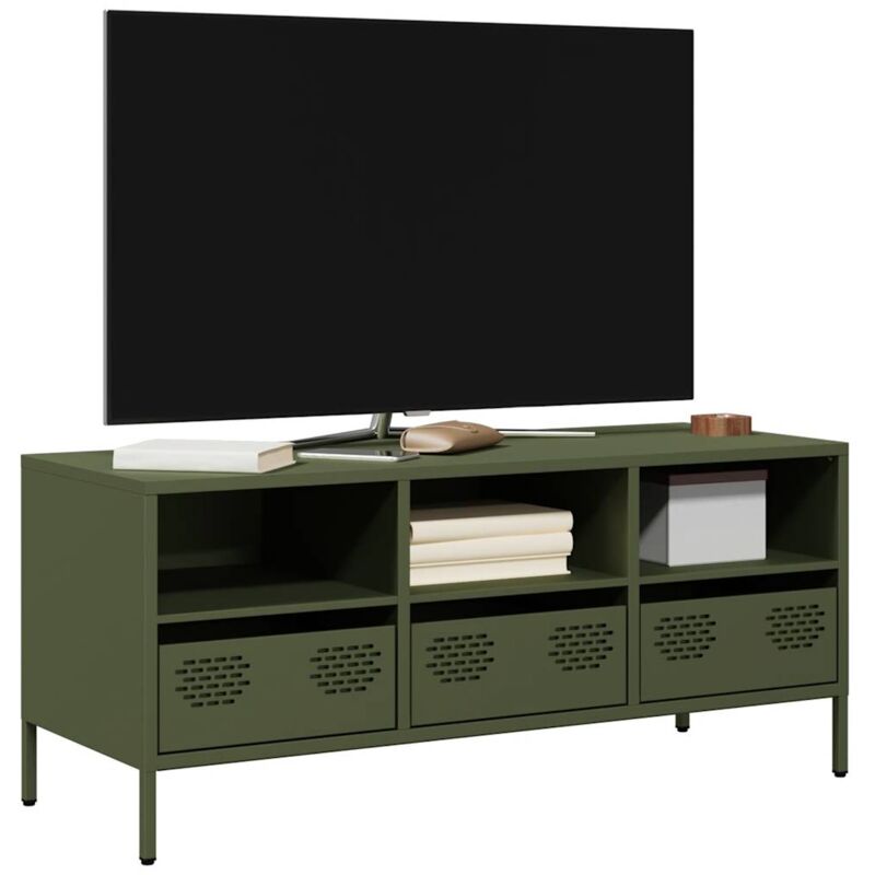Vidaxl - Meuble tv vert olive 101,5x39x43,5 cm acier laminé à froid