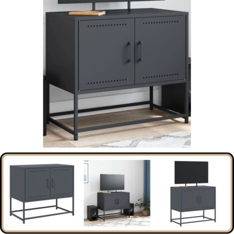Meuble TV anthracite 68,5x39x60,5 cm acier - Meubles Tv - Meuble Tv Industriel - Meuble Tv Design - Étagère Téléviseur - Support Tv Mural