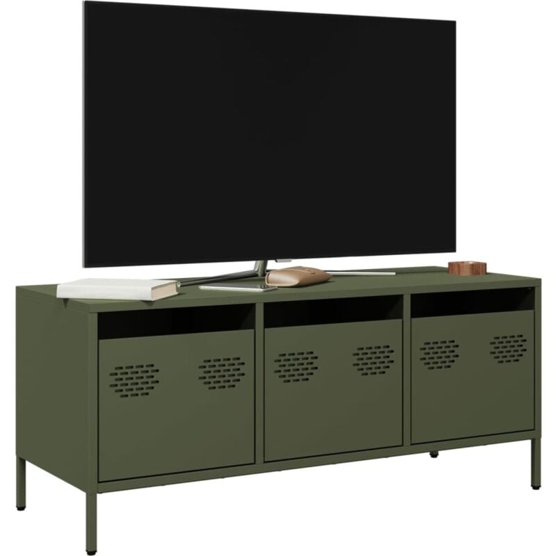 Vidaxl - Meuble tv vert olive 101,5x39x43,5 cm acier laminé à froid