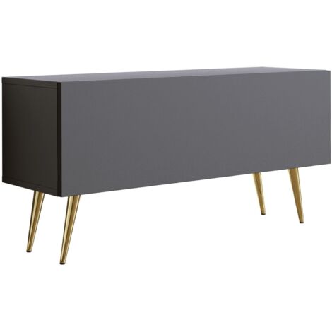 Meuble TV Anthracite, pieds dorées, 100 × 52 × 32 cm