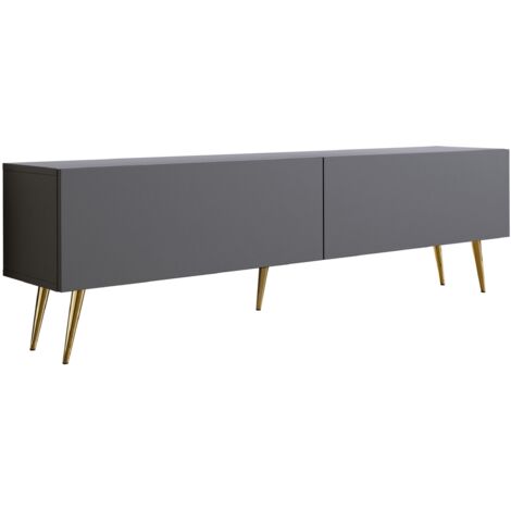 Meuble TV : Anthracite, pieds dorées, 170 × 52 × 32 cm