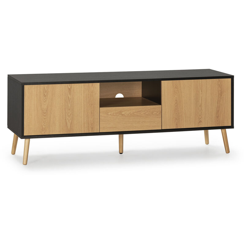 Vs Venta-stock - Meuble tv Apolo 1 porte 2 tiroirs, couleur noir/bois