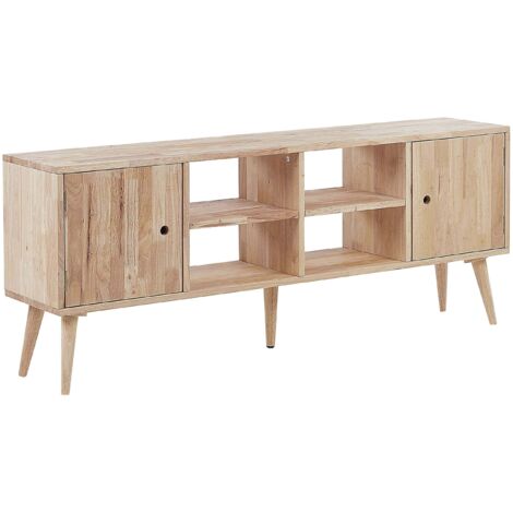 Meuble TV Armoire 2 Portes Rangement 4 Compartiments Bois d'Hévéa Clair Westfield