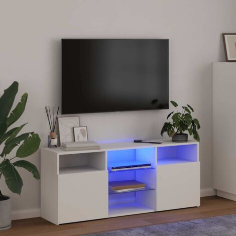 Meuble TV  - Armoire de salon  Banc TV avec lumières LED blanc 120x30x50 cm -FR74304