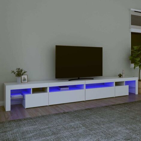 Meuble TV  - Armoire de salon  Banc TV avec lumières LED Blanc 290x36,5x40 cm -FR51660