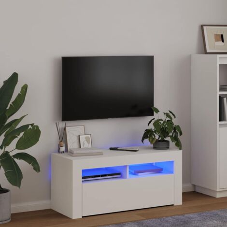 Meuble TV  - Armoire de salon  Banc TV avec lumières LED blanc 90x35x40 cm -FR68933
