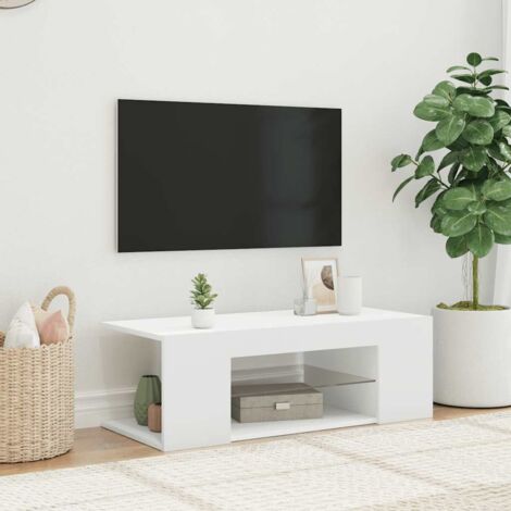 Meuble TV  - Armoire de salon  Banc TV avec lumières LED Blanc 90x39x30 cm -FR32658