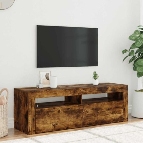 Meuble TV  - Armoire de salon  Banc TV avec lumières LED Chêne fumé 120x35x40 cm -FR15299