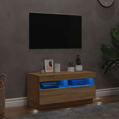 Meuble TV  - Armoire de salon  Banc TV avec lumières LED chêne sonoma 80x35x40 cm -FR93128