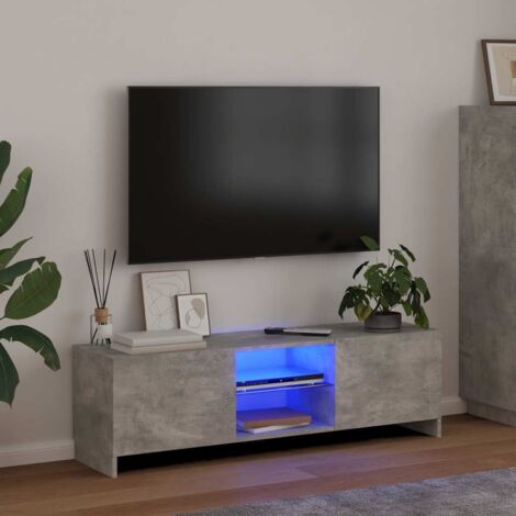 Meuble TV  - Armoire de salon  Banc TV avec lumières LED gris béton 120x30x35,5 cm -FR30550