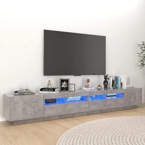 Meuble TV  - Armoire de salon  Banc TV avec lumières LED Gris béton 260x35x40 cm -FR66829