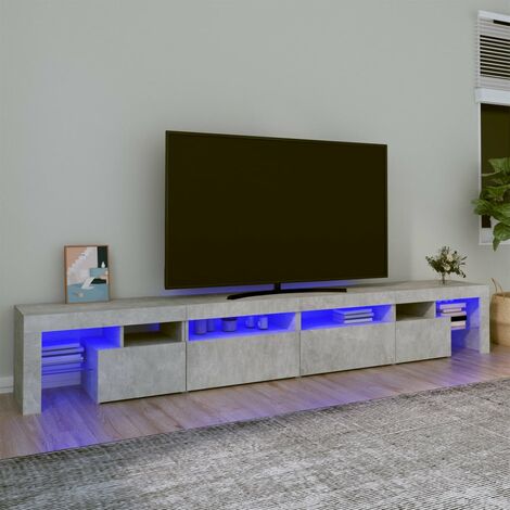 Meuble TV  - Armoire de salon  Banc TV avec lumières LED Gris béton 260x36,5x40 cm -FR89249