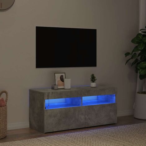 Meuble TV  - Armoire de salon  Banc TV avec lumières LED gris béton 90x35x40 cm -FR56184