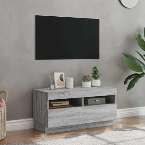 Meuble TV  - Armoire de salon  Banc TV avec lumières LED sonoma gris 80x35x40 cm -FR26810