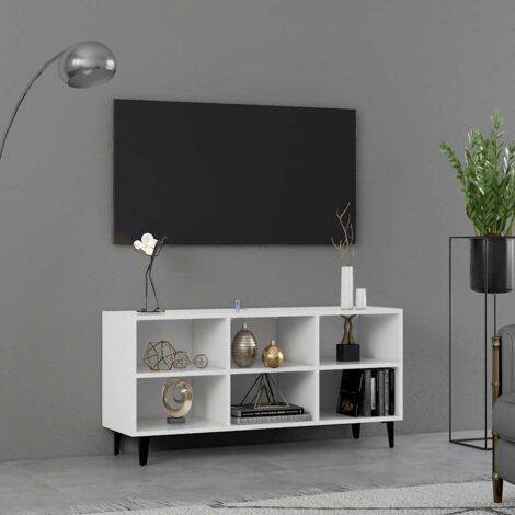 Meuble TV  - Armoire de salon  Banc TV avec pieds en métal Blanc 103,5x30x50 cm -FR33602