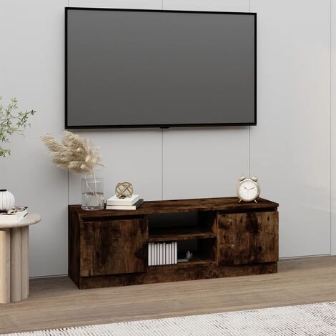 Meuble TV  - Armoire de salon  Banc TV avec porte Chêne fumé 102x30x36 cm -FR47447
