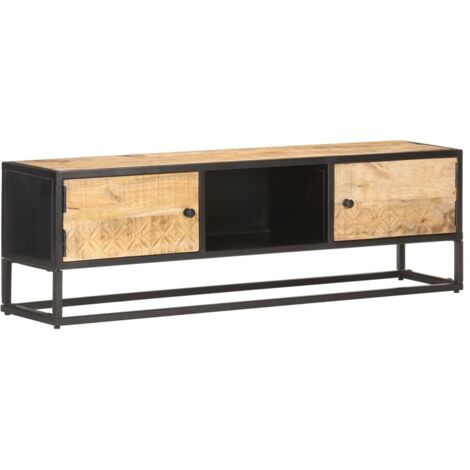 Meuble TV  - Armoire de salon  Banc TV avec porte sculptée 130x30x40cm Bois de manguier brut -FR94964