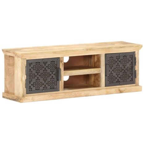 Meuble TV  - Armoire de salon  Banc TV avec portes en acier 120x30x40 cm Bois de manguier -FR35915