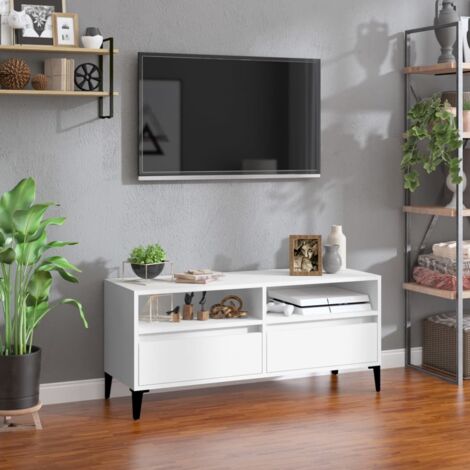 Meuble TV - Armoire de TV  Banc TV  pour Salon blanc 100x34,5x44,5 cm bois d'ingénierie -FR71965