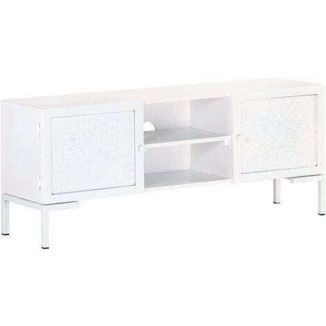 Meuble TV - Armoire de TV  Banc TV  pour Salon Blanc 115x30x46 cm Bois massif de manguier -FR21025